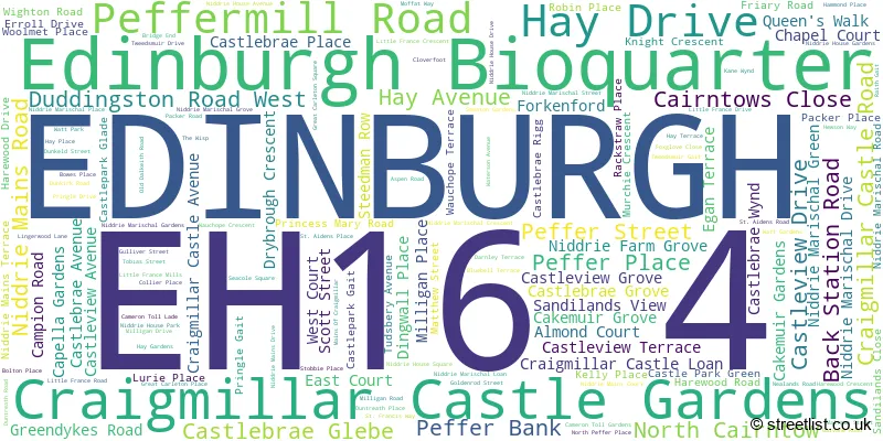 A word cloud for the EH16 4 postcode